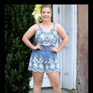 Perfectly Priscilla Dont Blink Embroidered Romper